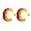 Gold C-Shape Crystal Stone Hoop Stud Earrings Four Colors view 5