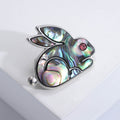 Abalone Shell Rabbit Brooch Red Eye White K Metal Pin view 3