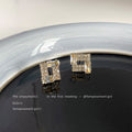Gold Open Square Geometric Baguette CZ Micro Pave Stud Earrings view 3