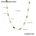 Natural Stone Station Necklace Gold Chain Snake Layer Styles view 6