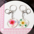 Silver Tone Irregular Round Pressed Flower Resin Keychains view 5