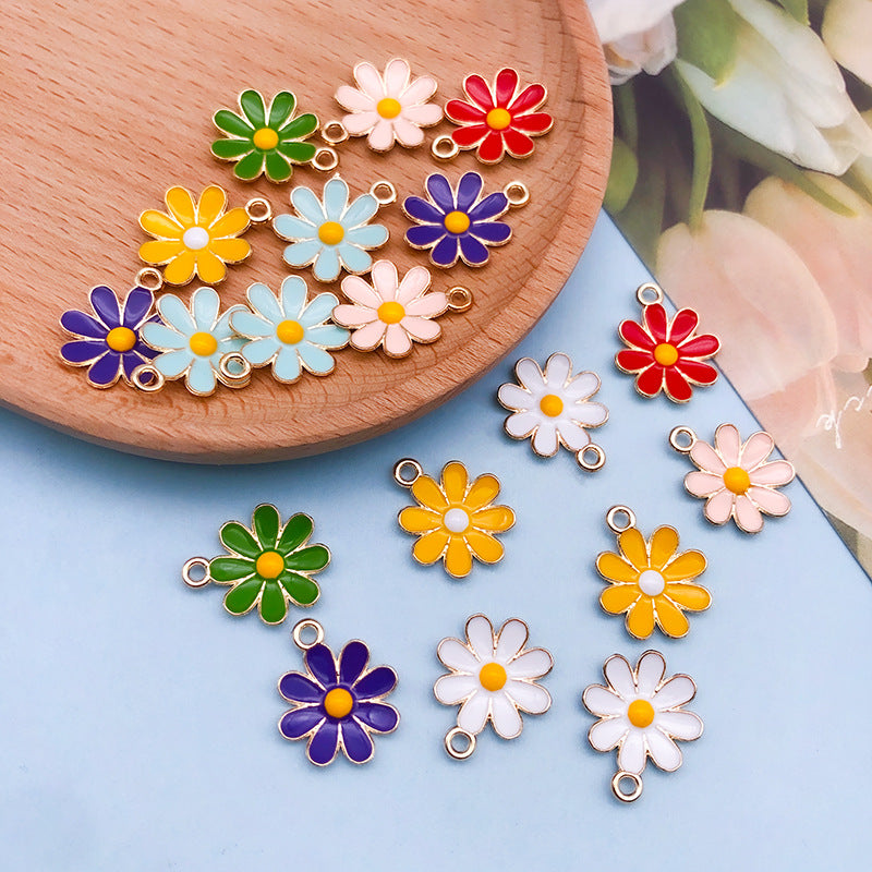 Enamel Zinc Alloy Daisy Flower Charm Pendant for DIY Earrings Necklace Bracelet