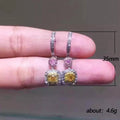 Pink and Yellow Square Floral Drop Earrings in Silver Tone view 3
