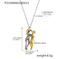 Two-Tone Gold Steel Hugging Couple Embrace Pendant Necklace view 6
