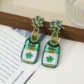 Green Beaded Champagne Bottle Drop Earrings Clover Patch view 1