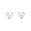 Gold Heart Stud Earrings White Enamel Open Crystal Outline view 5