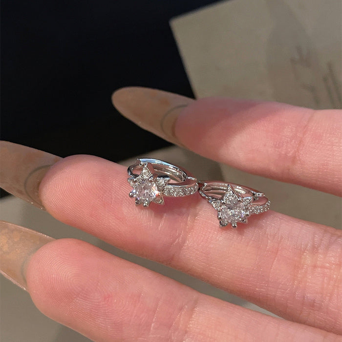 Silver Crystal Star Huggie Hoop Earrings Statement Jewelry