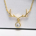 Antler Pendant Necklace with Clear Round Drop in Three Tones view 1