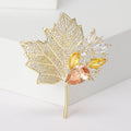 Pave Maple Leaf Brooch Gold Tone Yellow Green Pink Accents view 4