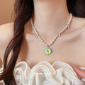 White Beaded Necklace With Blue Flower Pendant Chain Pendant Jewelry view 3
