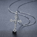 Silver Rose Thorn Cross Pendant Necklace Link Chain view 2