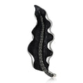 Black Textured Leaf Brooch Silver Rim Dark Crystal Midrib view 1