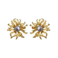 Gold Sunflower Iridescent Pearl Center Stud Earrings view 5
