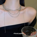 Silver Multi-Strand Layered Chain Necklace Single Style view 3
