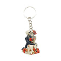 Skeleton Wedding Couple Roses Wood Keychain Silver Ring view 5