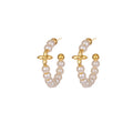 Gold Tone Beaded Pearl Hoop Earrings with Floral Accent view 5