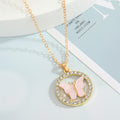 Gold Tone Butterfly Crystal Round Pendant Necklaces in Three Colors view 3