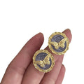 Purple Butterfly Medallion Stud Earrings With Gold Trim view 5