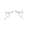 Silver Ribbon Bow Crystal Look Extra Long Stud Earrings view 5