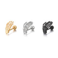 Skeleton Hand Stainless Steel Barbell Stud Earrings in Three Finishes view 5