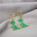Green Cartoon Dinosaur Long Hook and Huggie Earrings view 3