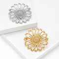Openwork Sunflower Brooch in Gold or Silver Tone Metal view 2