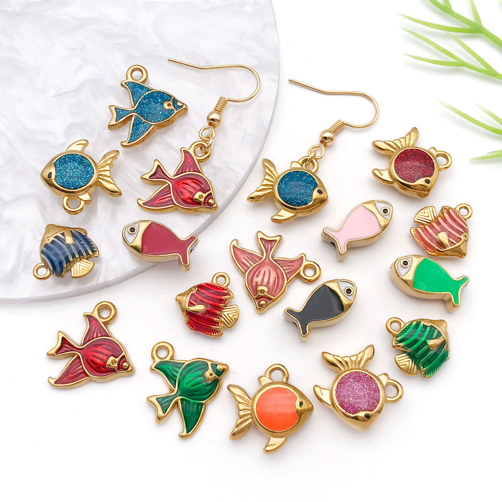 Stainless Steel Gold-Plated Colorful Goldfish Charm Pendant for Bracelet Necklace DIY