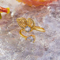 Gold Zircon Butterfly Open Ring Teardrop Accent Free Size view 2