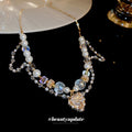 Gold Pearl Crystal Heart Pendant Choker Necklace Style view 2