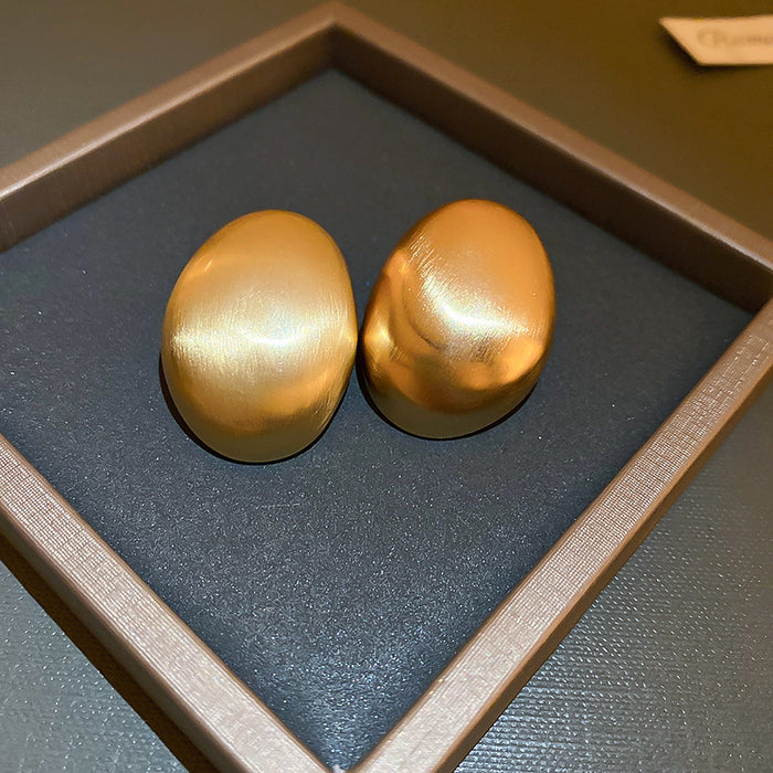 Brushed Oval Statement Stud Earrings in Gold and Silver Tones