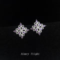 Silver Tone Lavender Stone Openwork Diamond Stud Earrings view 6
