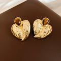 Gold Hammered Heart Tiger Eye Necklace And Stud Earrings view 6