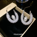 White Mesh Hoop Stud Earrings with Large Pearl Centers view 1