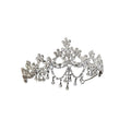 Silver Tone Floral Crystal Tiara Headband With Hanging Drops view 5