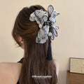 Ink Print Mesh Bow Hair Claw With Long Black Tassel In Two Colors view 3