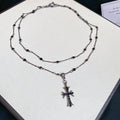 Double Layer Black Rhinestone Cross Pendant Necklace view 6