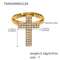 Gold Stainless Steel Zircon Cross Necklace Bracelet Ring Earrings view 7