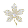White Marquise Crystal Maple Leaf Brooch in Gold Tone view 1