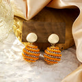 Gold Disc Stud Wrapped Ball Drop Earrings Rhinestone Bands view 2