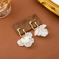 White Crackle Petal Oval and Square Stud Drop Earrings view 7