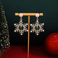 Snowflake Green Center Pearl Look Holiday Stud Earrings view 1