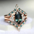 Rose Gold Teal Marquise Crown Stack Ring Set Sizes 6-10 view 2