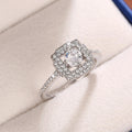 Silver Tone Square Halo Crystal Ring with Polished Metal Finish view 2