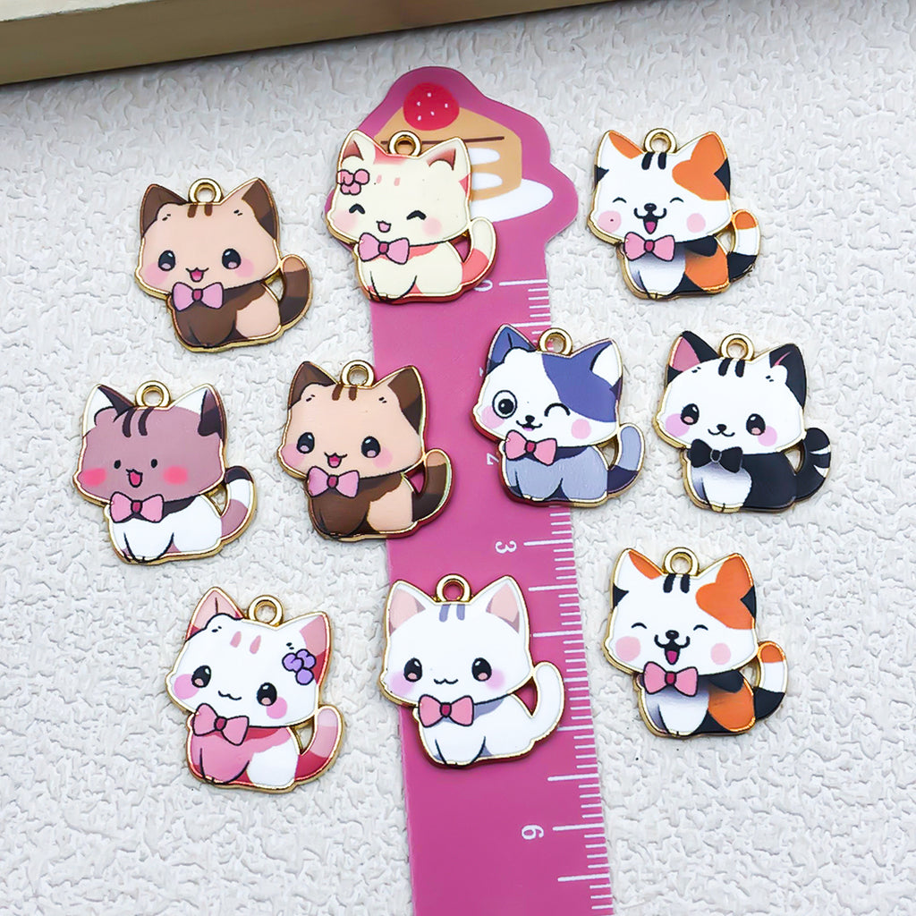 Enamel Zinc Alloy Cute Cat Charm Pendant for DIY Bracelet Keychain Jewelry Accessories