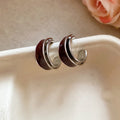 Two Tone Enamel Double Hoop Stud Earrings In Three Colors view 8