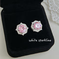 Silver Pink CZ Octagon Halo Stud Earrings Clear Border view 3