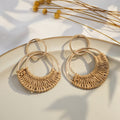 Brown White and Orange Woven Crescent Ring Earrings view 2