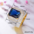 Rectangular Blue And Black Stone Wide Signet Ring In Silver Tone view 5