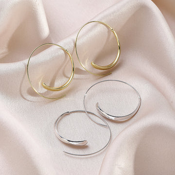 Slim Open Elongated Oval Wire Gold and Silver Hoop Earrings