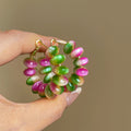 Pink Green Gradient Bead Hoop Earrings Fashion Jewelry view 3